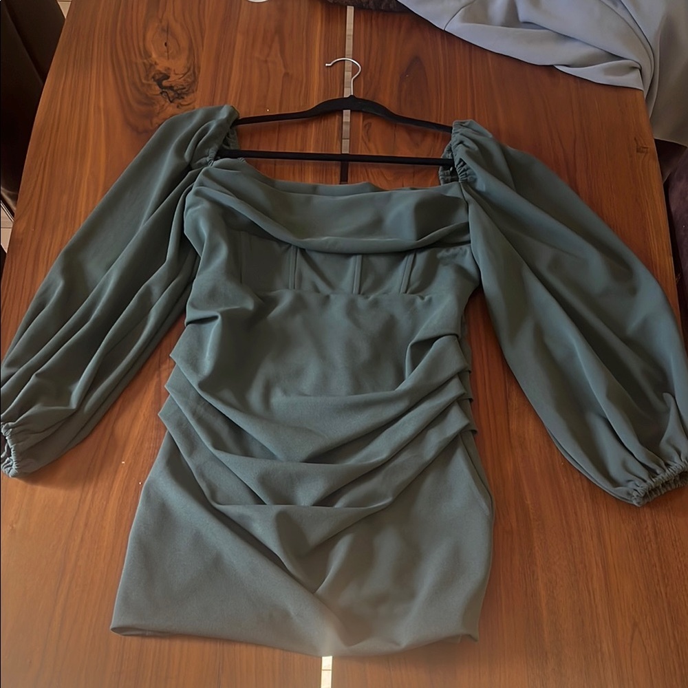 Elegant Teal Long Sleeve Dress